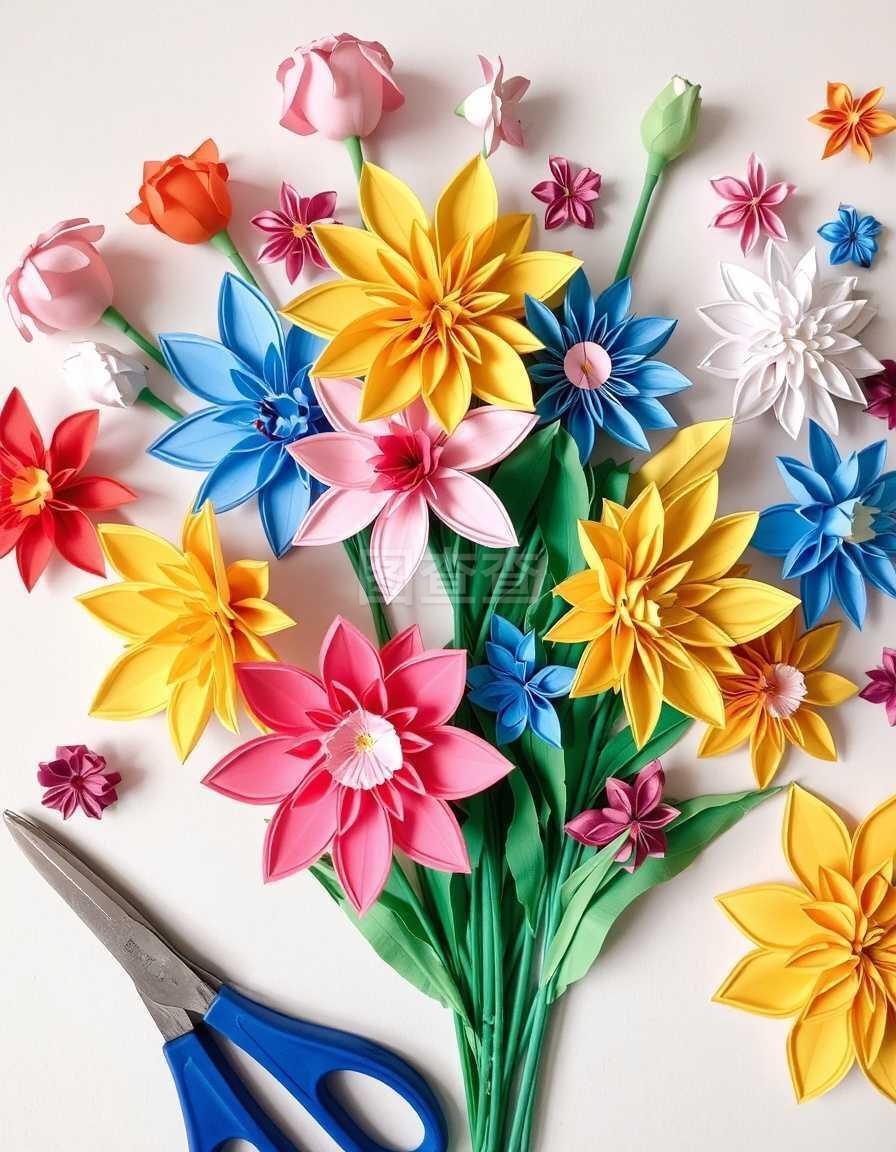 彩色手工纸花,纸制品和工具,彩色手工纸花